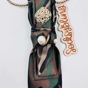 SOLD on Etsy! Camo Tie with Pearl and Gold Brooch| Necklace| Necktie